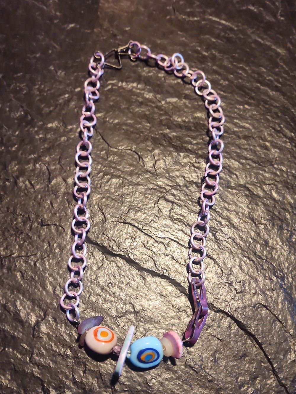 Purple Beaded Chain Necklace with Colorful Glass Beads